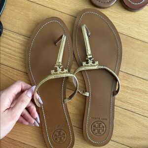 Tory Burch Metallic Gold and Tan Sandals